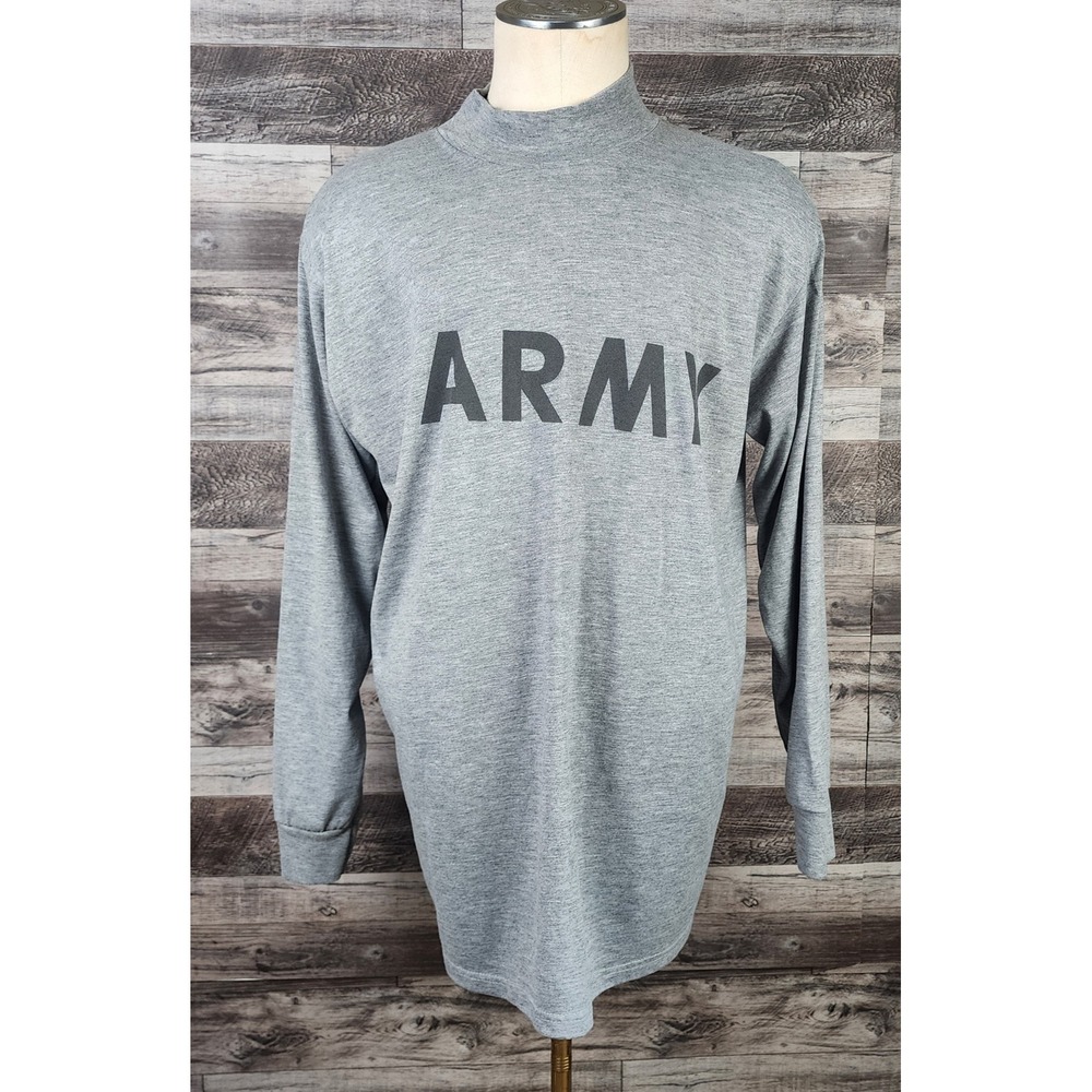 US Army IPFU Long Sleeve T-Shirt Gray Mock Neck Physical Fitness Uniform Large